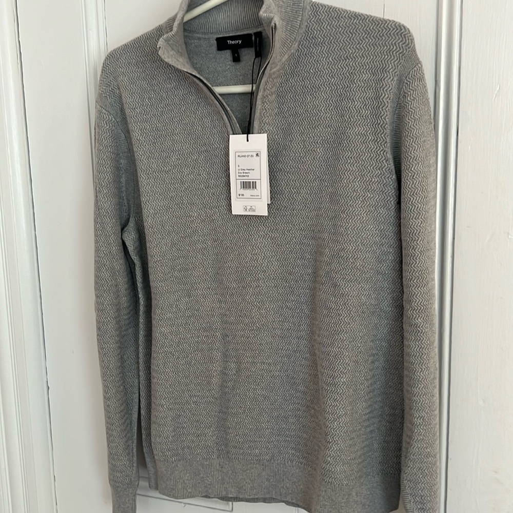 NWT Theory Mens Riland 1/4 zip sweater-light grey heather, size Small